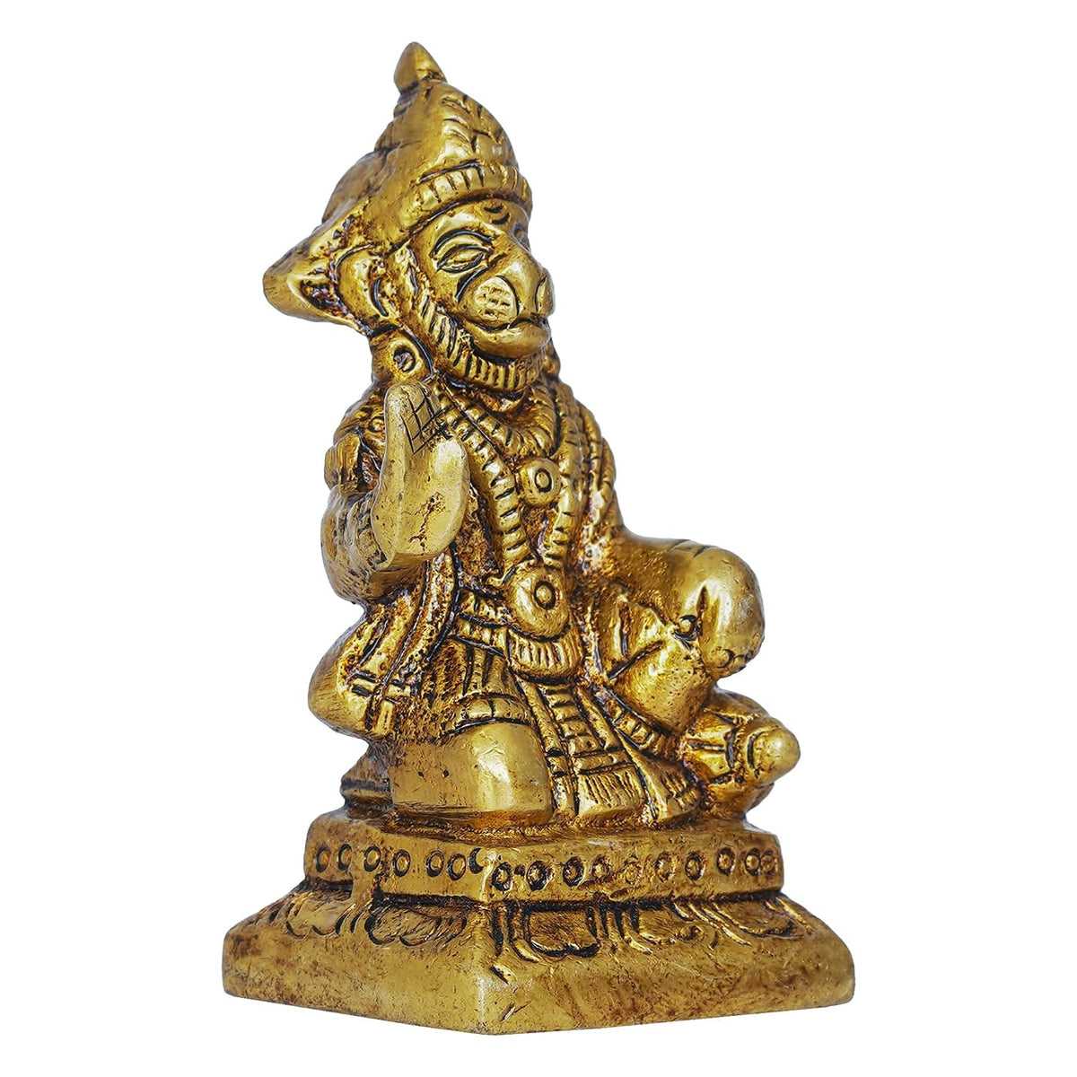 Golden Brass Hanuman Ji Murti Statue | Blessing Lord Hanuman Idol for Home Temple Pooja Mandir Car Dashboard | Gift for Housewarming Birthday
