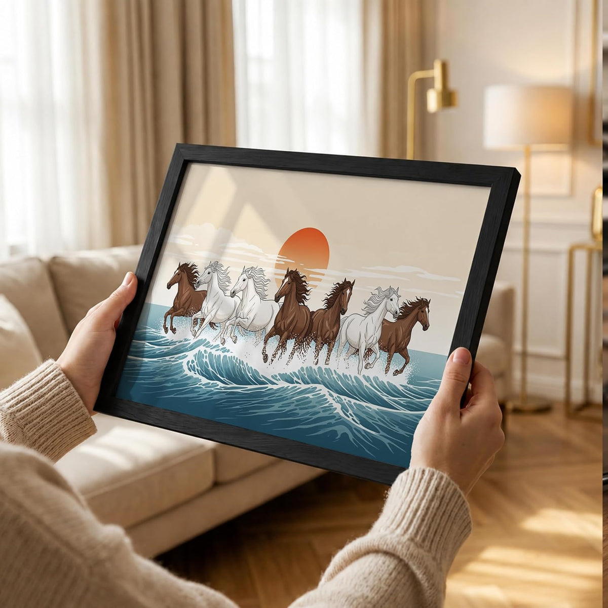 7 Horse Vastu Wall Painting (Landscape Collection) (Natural, Design 20, 48L x 33W cm)