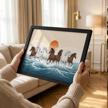 7 Horse Vastu Wall Painting (Landscape Collection) (Natural, Design 20, 48L x 33W cm)
