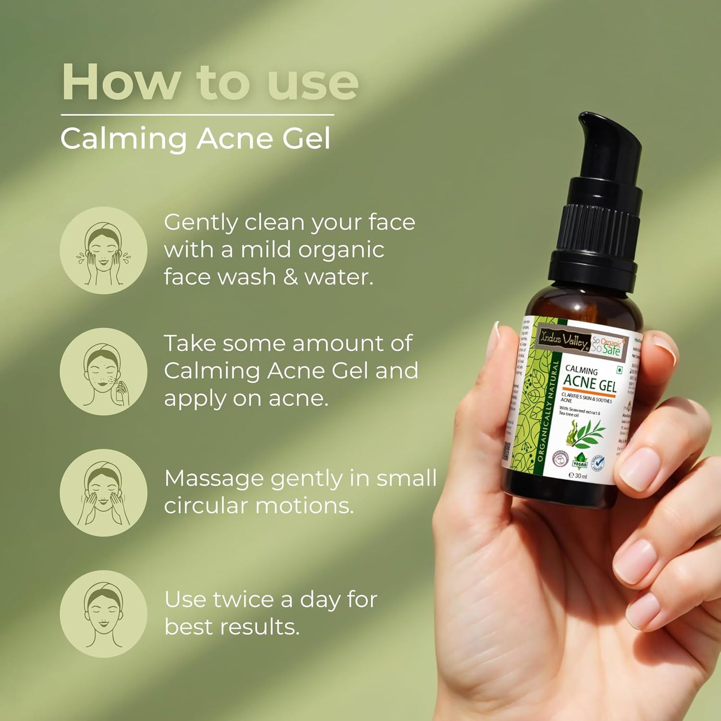 Indus Valley Calming Acne Gel with Seaweed Extract & Tea Tree Oil for Pimples, Soothes, Clarifies, and Refreshes Skin Naturally – 30ml