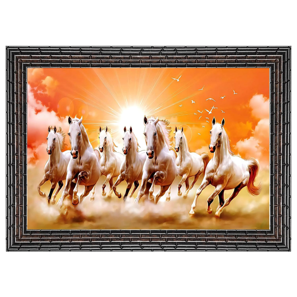 Runing Seven Horses Painting With Frame 13 Inches X 10 Inches (Style 14)