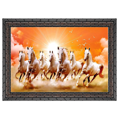 Runing Seven Horses Painting With Frame 13 Inches X 10 Inches (Style 14)
