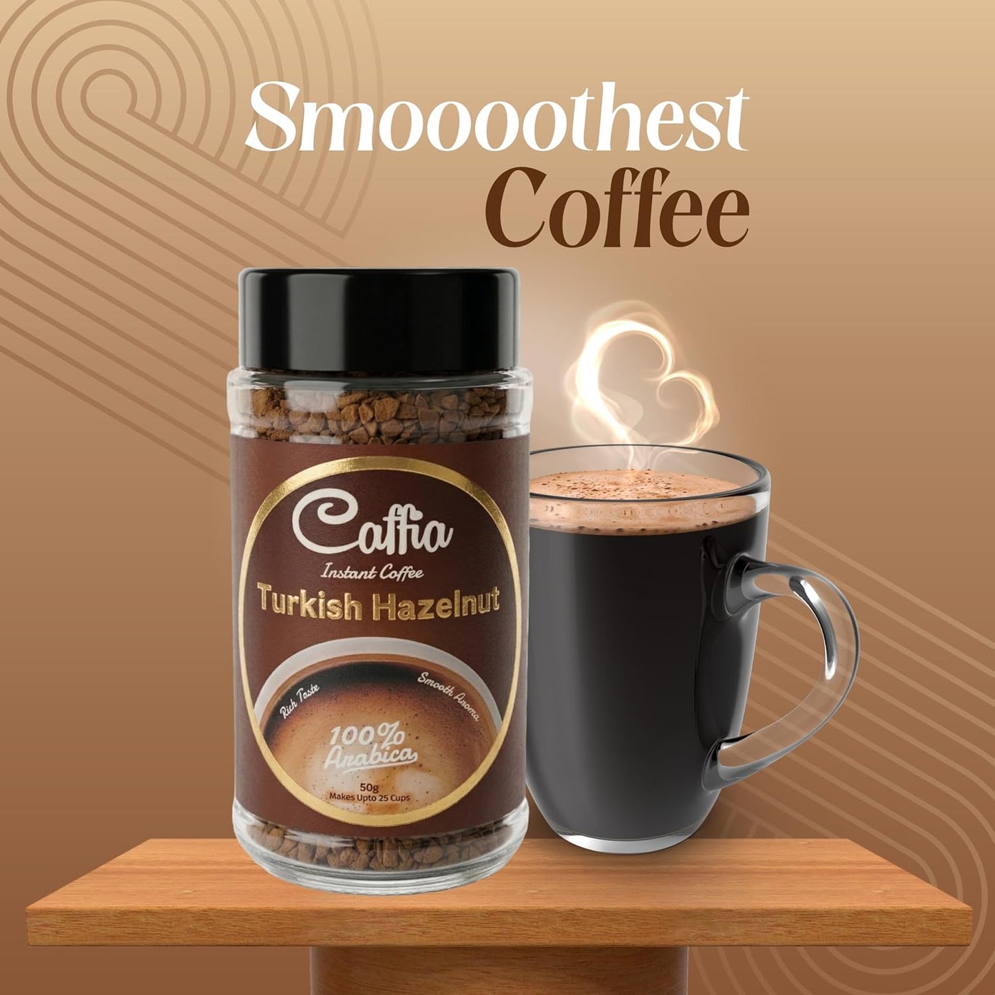 CAFFIA Turkish Hazelnut Premium Instant Coffee | 100% Arabica | Freeze Dried Coffee Powder - 50g | Make Cafe Style Hot or Cold Coffee at Home | Smooth Medium Roast | Rich & Smooth Taste