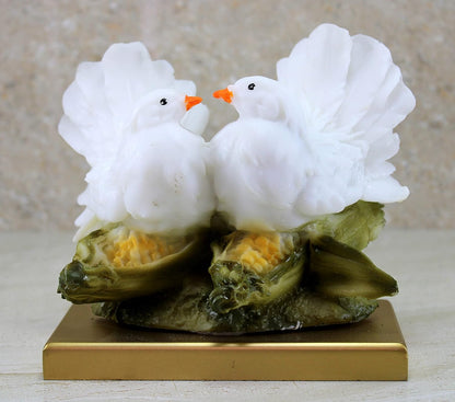 Resin Two Love Birds Fantasy Showpiece-6 Inches Height|Love Birds Statue For Goodluck,Gifts,Decorative,White