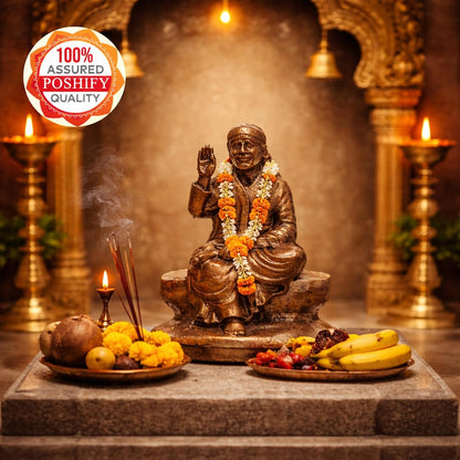 Pure Copper Sai Baba Murti | Handcrafted Copper Idol for Pooja Room, Vastu Decor | Traditional & Auspicious Religious Hindu God Showpiece & Gift Item | 70gm (5x3.5 cm)