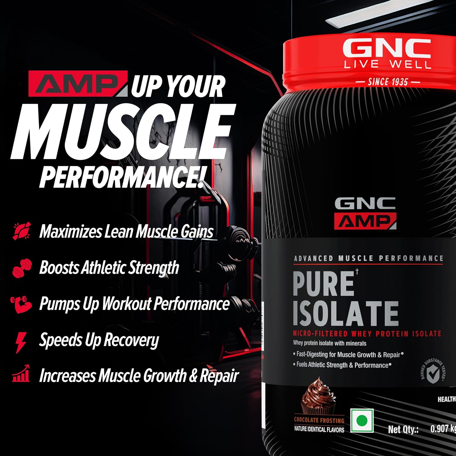 Zephivo GNC Amp Pure Isolate Zero Carb | 2 Lbs | 30 Servings | Boosts Athletic Performance Builds Lean Muscles | Speeds Up Recovery | Digezyme For Easy Digestion | 25G Protein | 6G Bcaa | Chocolate Frosting