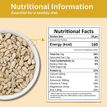 Purevitr Sunflower Seeds | Raw Sunflower Seeds for Eating | Protein-Rich, High in Vitamin E, Fiber & Antioxidants | Healthy Snacks | No Preservatives (Pack of 1)