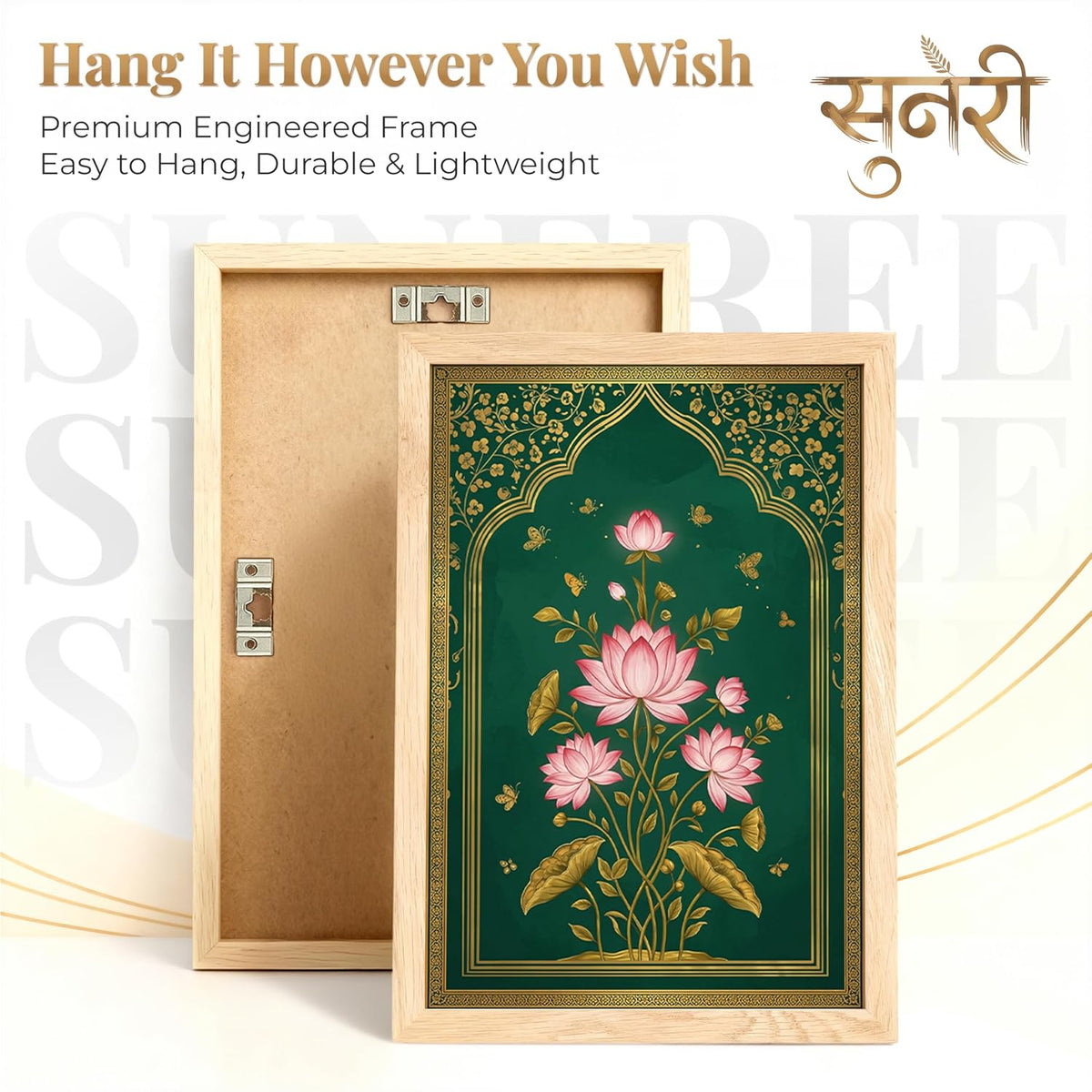 Rajasthani Rani Lotus Flower Wall Art Painting | Set of 2 Framed Paintings | Mughal Indian Decor for Living Room Bedroom Home Office | (ART 7, 13x19 INCHES)