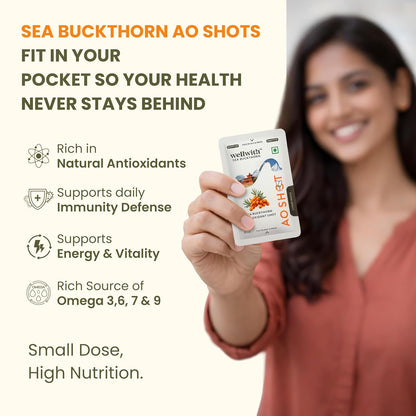 Wellwith Sea Buckthorn Berry AO Shots (150ml,15 Sachet), Pack of 1| Daily Antioxidant & Vitamin C Drink | Supports Immunity, Skin Glow & Energy
