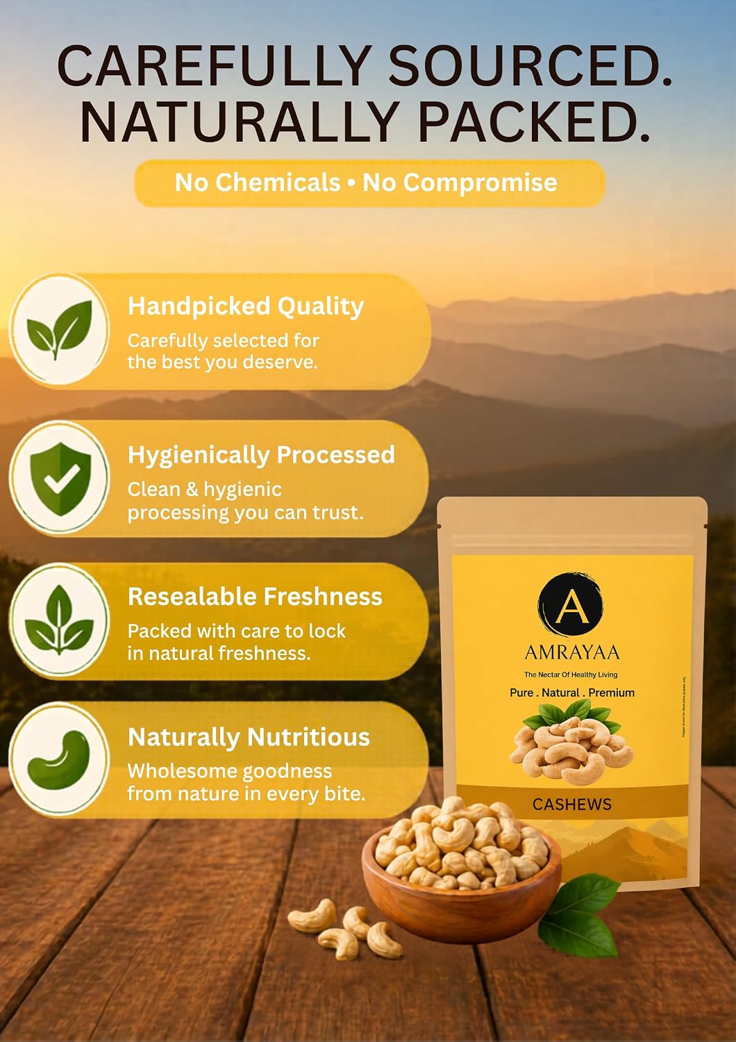 AMRAYAA W320 Premium Whole Cashews | Unpolished, Unsalted & Natural Kaju Nuts | Crunchy Deluxe Size | Antioxidant Rich Healthy Snack | High Protein, Iron, Magnesium, Zinc & Phosphorus