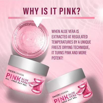 FACESCANADA Pink Aloe Vera Oil-Free Day Gel, 50g | 1.5% Hyaluronic Acid | Intense Hydration | Lightweight, Non Sticky & Absorbs Easily | Soothing, Nourishing & Acne Control | No Alcohol & Parabens
