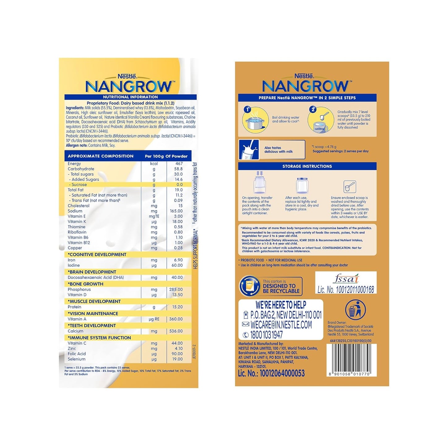 Nangrow | 800g Value Pack | Nutritious Milk Powder Drink For Growing Toddler Aged 2-6 Years | Zero Sucrose | Contains Dha | Rich In Protein & Vital Nutrients | Creamy Vanilla Flavor