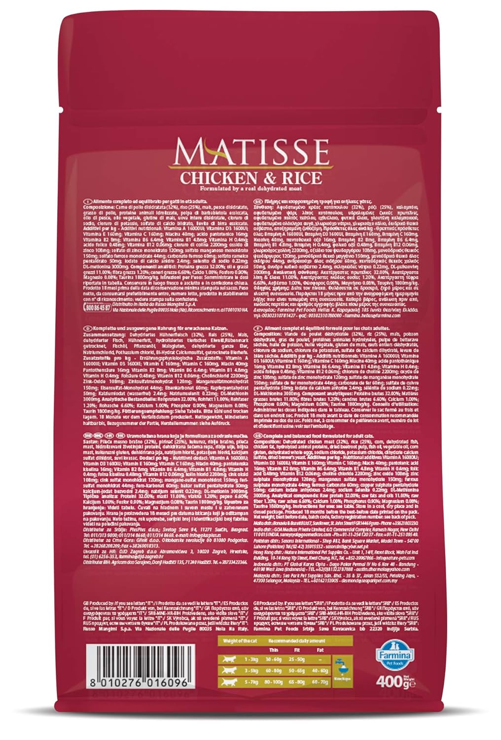 Farmina Matisse Chicken & Rice Cat Food | Complete & Balanced Nutrition | for Adult Cats | Highly Digestible| 0.4kg