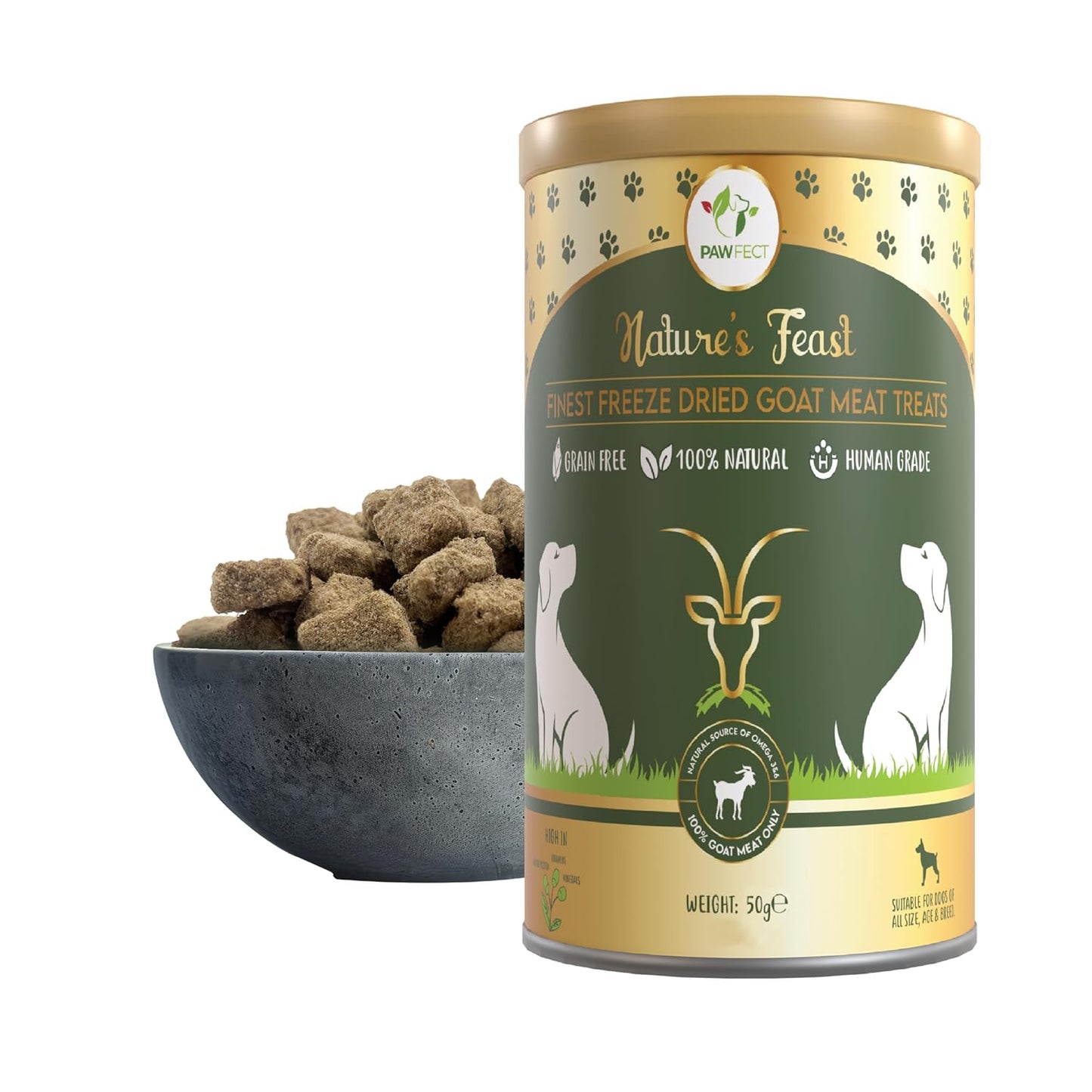 Pawfect Nature's Feast Freeze-Dried Goat Meat Treats for Dogs- 100% Natural- Hypoallergenic- Easily Digestible- Grain-Free- Multifunctional- High Protein-Low Fat Training Treats(50g/1.76oz)