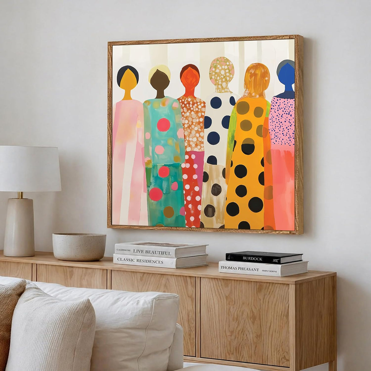 Modern Figurative Framed Painting For Living Room | Women Unity Large Canvas Painting With Frame Wall Art For Bedroom, Hallway's, Office, Hotel, Size 58x58 cm