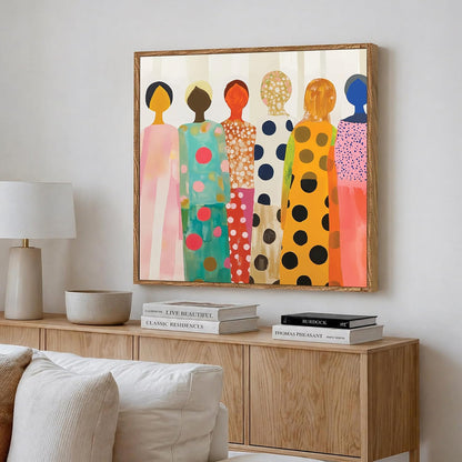Modern Figurative Framed Painting For Living Room | Women Unity Large Canvas Painting With Frame Wall Art For Bedroom, Hallway's, Office, Hotel, Size 58x58 cm