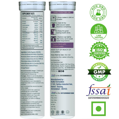 Nutrasium Glutathione Tablets for Skin Glow & Even Skin Tone | 600 mg L-Glutathione Reduced with Hyaluronic Acid, Vitamin C & E, Zinc & Biotin | 15 Effervescent Tablets, Mixed Berry Flavour