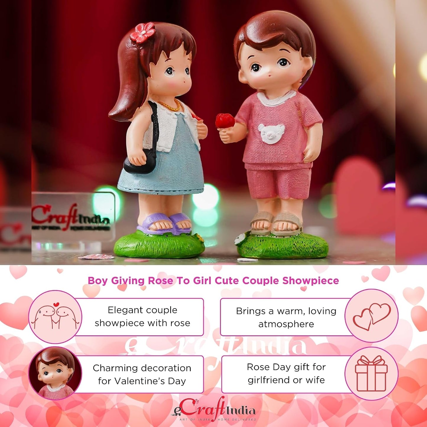 eCraftIndia Boy Giving Rose to Girl Cute Couple Showpiece | Valentine Gift for Girlfriend Boyfriend Husband Wife Special Love Her Him | Valentine Day Decoration Items