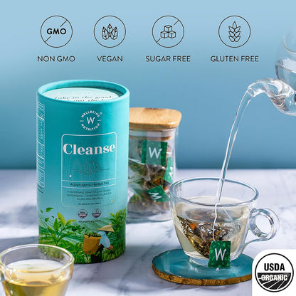Wellbeing Nutrition Cleanse Tea | Herbal Tea for Healthy Detox, Improved Blood Circulation & Reduced Inflammation | Milk Thistle, Dandelion, Turmeric, Hibiscus (40 Pyramid Tea Bags)