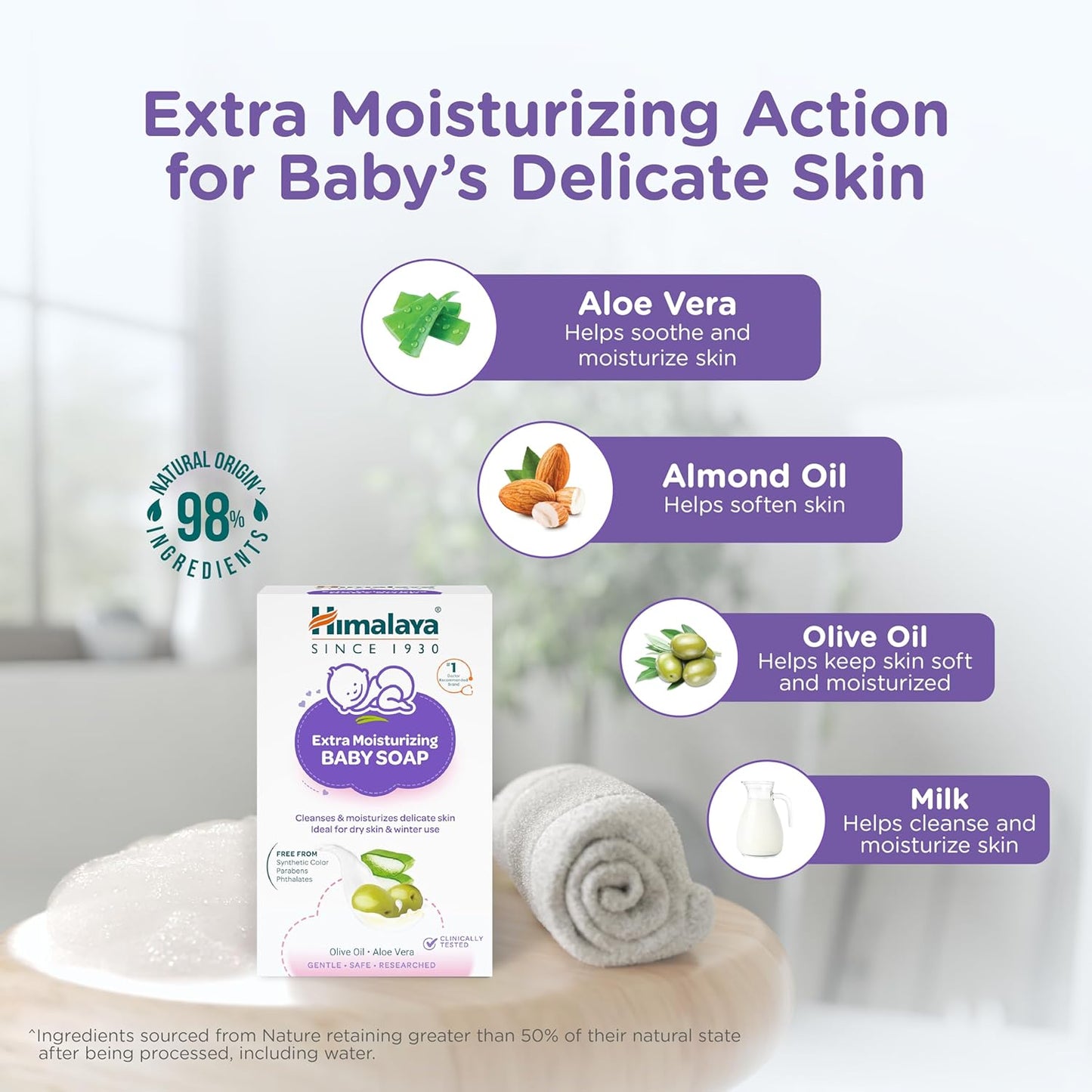 Himalaya Extra Moisturizing Baby Soap for Dry Skin - 75g | Helps Lock In Moisture With Aloe-Milk Moisture Complex of Almond & Olive Oil | Free From Harsh Chemicals | #1 Doctor Recommended Brand