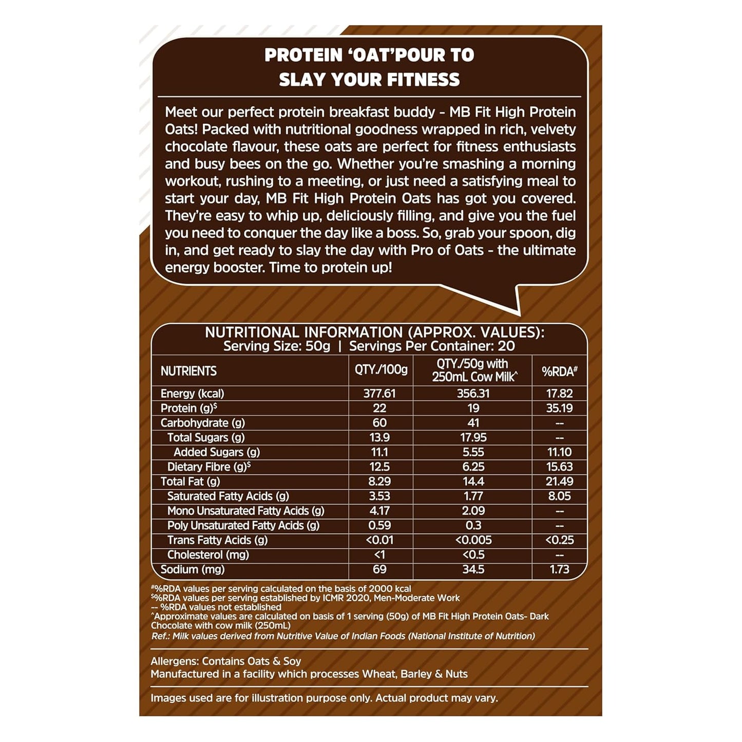 MuscleBlaze Fit High Protein Oats (Dark Chocolate, 400g) | 22g Protein | Breakfast Cereals for Weight Management