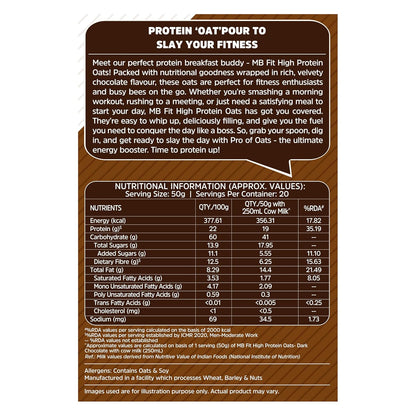 MuscleBlaze Fit High Protein Oats (Dark Chocolate, 400g) | 22g Protein | Breakfast Cereals for Weight Management