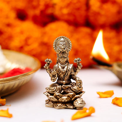 1.5 Inch Pure Brass Maa Lakshmi Idol | Divine Murti for Home Temple, Mandir, Office Desk & Puja Room | Pooja Decor, Festive Gift & Spiritual Home Accent