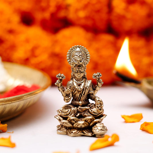 1.5 Inch Pure Brass Maa Lakshmi Idol | Divine Murti for Home Temple, Mandir, Office Desk & Puja Room | Pooja Decor, Festive Gift & Spiritual Home Accent