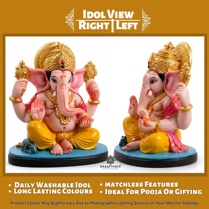Chaturbhuj Lalitasana Ganesha Idol | Marble Ganpati Murti for Home Decor, Office Desk & Car Dashboard | Ideal Diwali Gift & Housewarming Decoration | 11 CM