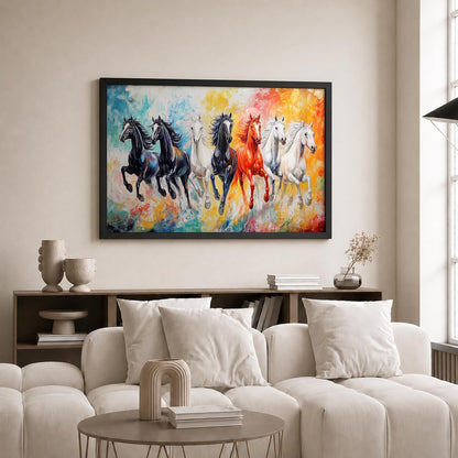7 Horse Vastu Wall Painting (Landscape Collection) (Natural, Design 26, 48L x 33W cm)
