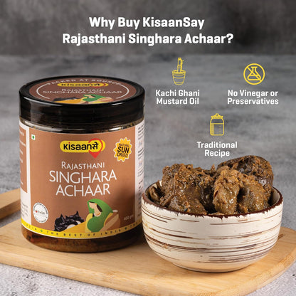 KisaanSay Rajasthani Water Chestnut Pickle 400GM | Rajasthani Singhara | Natural Sun Dried | Singhare ka Achar | Spicy Homemade Achaar With Mustard Oil | Teekha Ghar Ka Pickle | No Garlic | No Chemical Preservatives| spicy singhada pickle