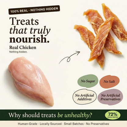 Whisker and Wilde Dehydrated Chicken Jerky | Dog Treats | Training and Reward | Dental Chew | Muscle Support | No Preservatives | 70g (Natural Chicken)
