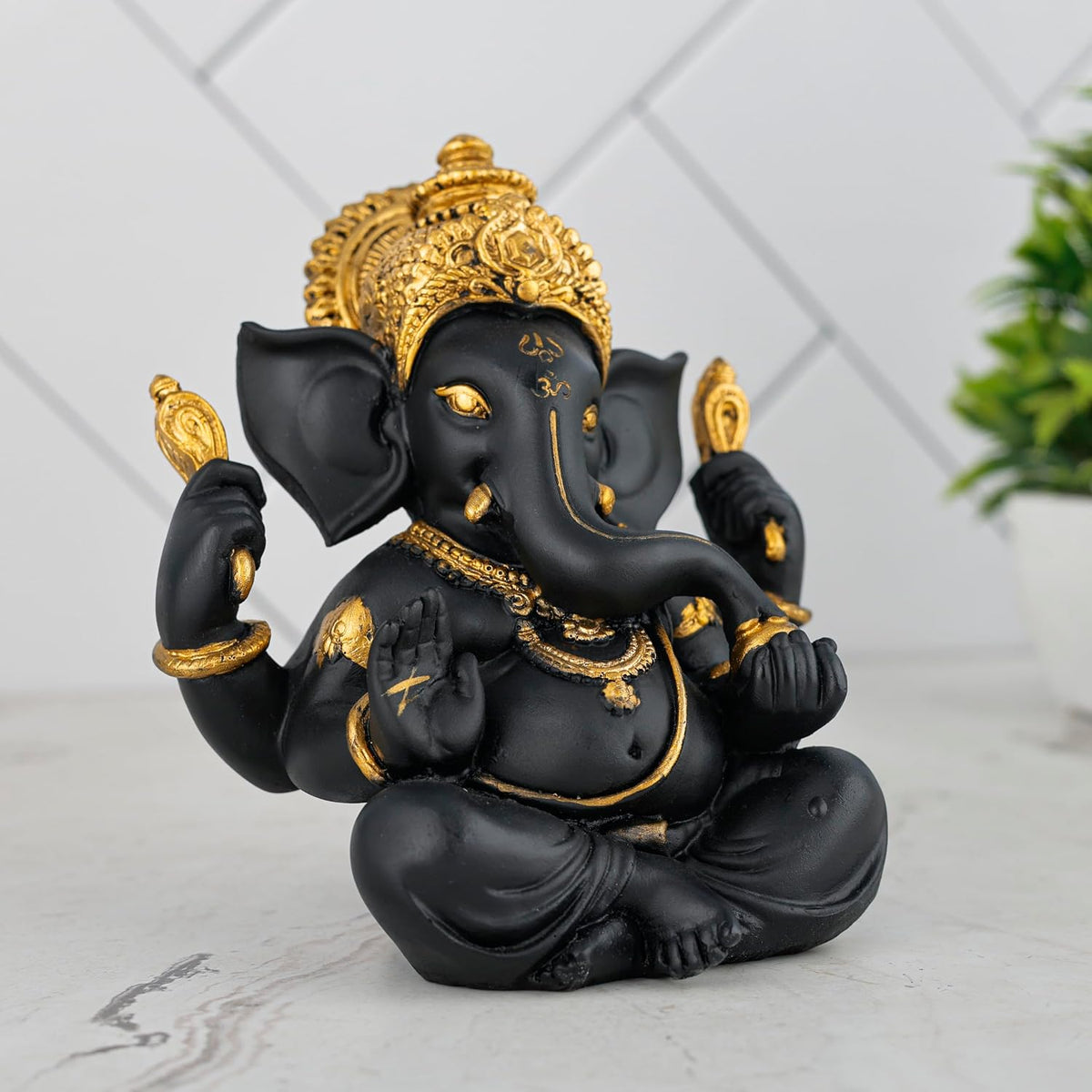 Ganesh ji murti Idol Statue Showpiece Home Decor Items for Living Room and Gifts (Black Golden)