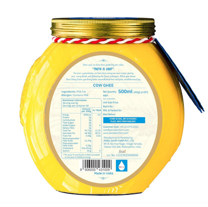 Parsi Dairy Farm's 100% Cow Ghee: Pure and Traditional Desi Ghee With No Preservatives & Vegetarian
