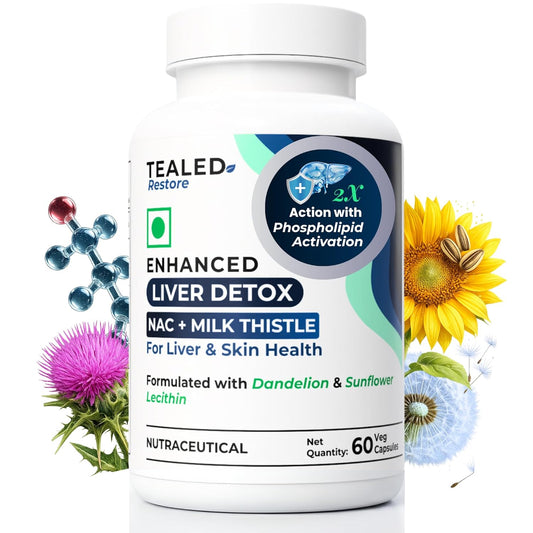 Tealed Restore Liver Detox Supplement | NAC 900mg + Milk Thistle 12000mg Equivalent | Phospholipid Activation for 2X Absorption | Fatty Liver, Skin Pigmentation & Liver Cleanse Support | 60 Veg Capsules | Additives Free | Lab Tested