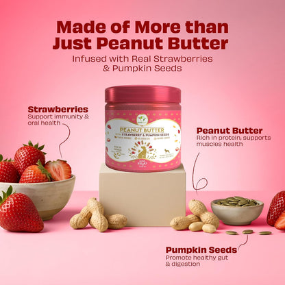 Pawfect Peanut Butter with Strawberry & Pumpkin Seeds for Dogs & Puppies - 100% Natural Lickable Treat- No Added Sugar, Salt, Palm Oil - No Sweeteners, No Xylitol - Healthy Dog Treat (450g/15.87oz)