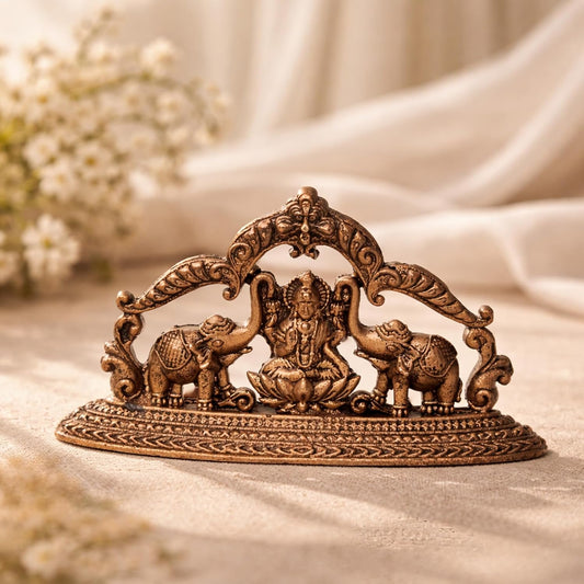 Pure Copper Gaja Lakshmi (Laxmi) Murti | Handcrafted Copper Idol for Pooja Room, Vastu Decor | Traditional & Auspicious Religious Hindu God Showpiece & Gift Item | 48gm (3.5x6.5 cm)