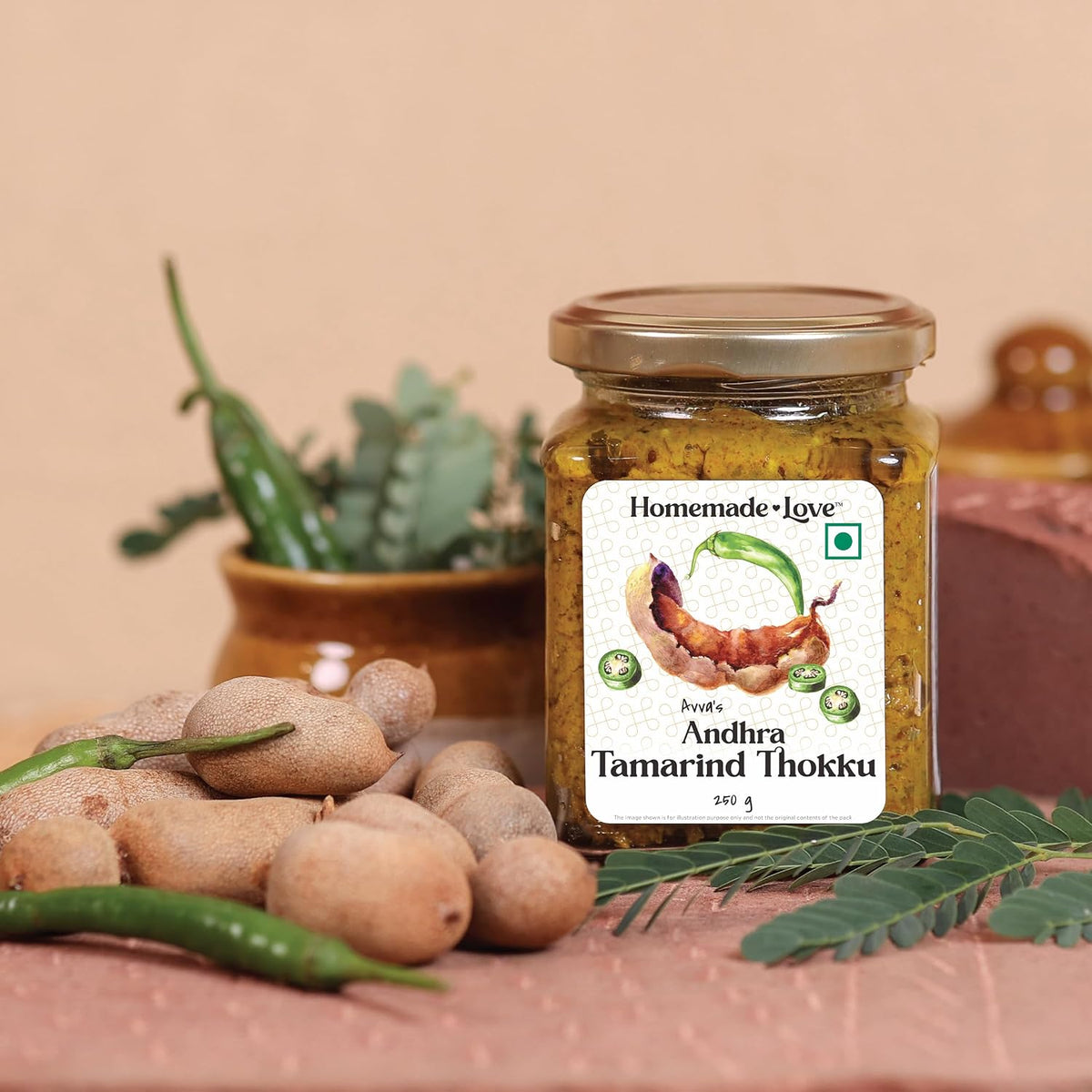 Homemade Love Andhra Tamarind Thokku (250 Gm) | Tamarind Pickle with Green Chillies Pure Natural Home Made Taste | Authentic Andhra Style Achar Perfect for Rice, Dosa, Idli & Roti | No Preservatives
