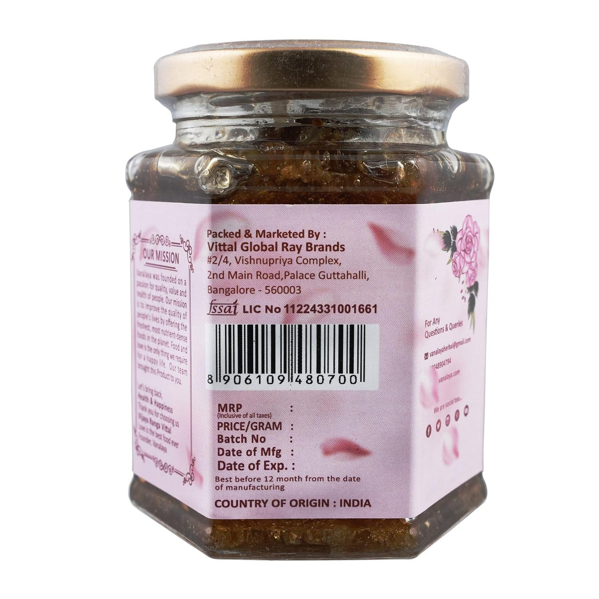 VANALAYA Natural Gulkand Rose Petal Jam - Traditional Ayurvedic Sun-Cooked Damask Rose with Cardamom - Natural Rose Gulkand 300g