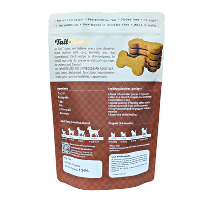 TailTrums Dog Biscuits – Carrot & Pumpkin Cookies (250g) | Healthy Dog Food | All Breeds |