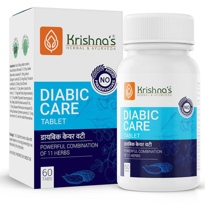 Krishna's Diabic Care Tablet - 60 Tab | Blend Of 11 Herbs Methi, Amla, Karela, Jamun, Kutki & 5 Other Herbs - (Pack of 1)
