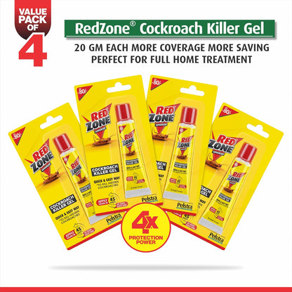 REDZONE Cockroach Killer Gel - 20g, Advance Formula Strong & Effective Long-Lasting Cockroach Gel for Home, Kitchen & Office, Anti Roach with Eco-Friendly, Easy to Use, Fragrance Free (Pack of 4)