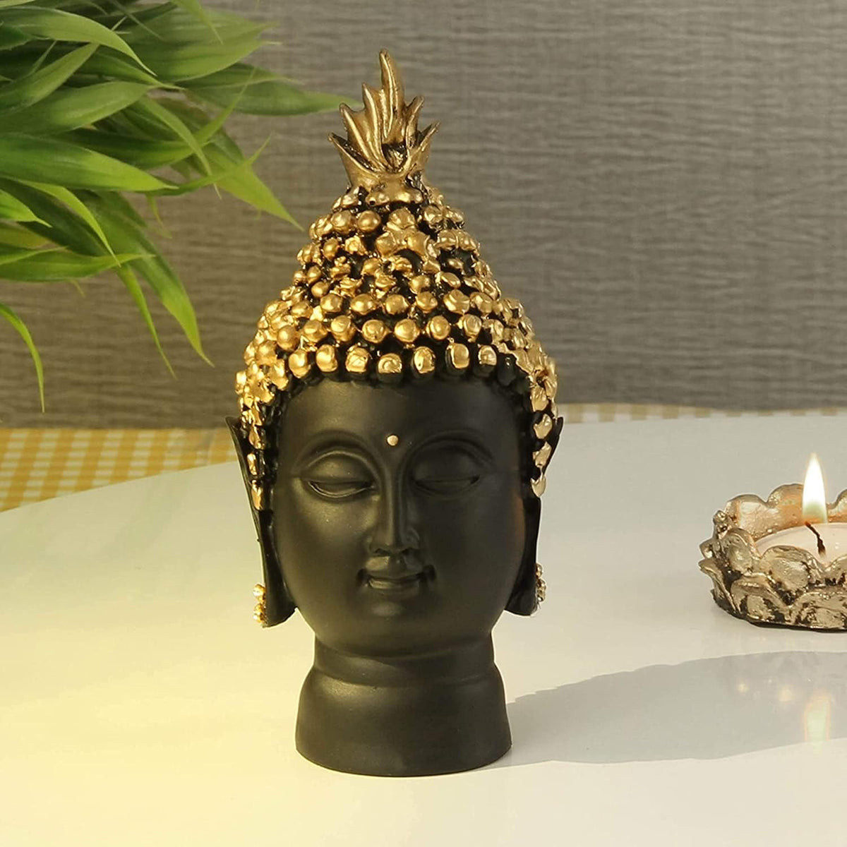 Resin Buddha Head Idol Statue | Buddha Head Meditation & Spiritual Showpiece for Home, Office, Living Room, Pooja Room & Garden Dcor | Feng Shui Figurine Gift for Positive Energy