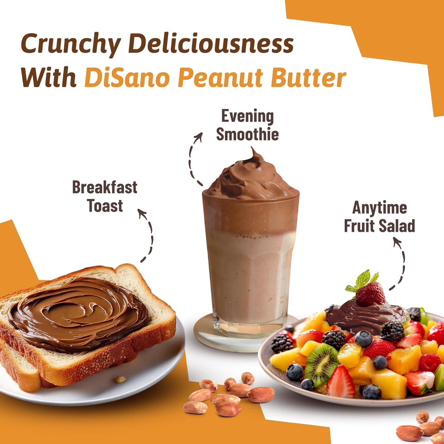 DiSano Chocolate Peanut Butter Crunchy, 23g Protein & 6.4g Dietary Fibre, Tasty & Healthy Chocolate Spread for Breakfast & Snacks, Made with Premium Roasted Peanuts