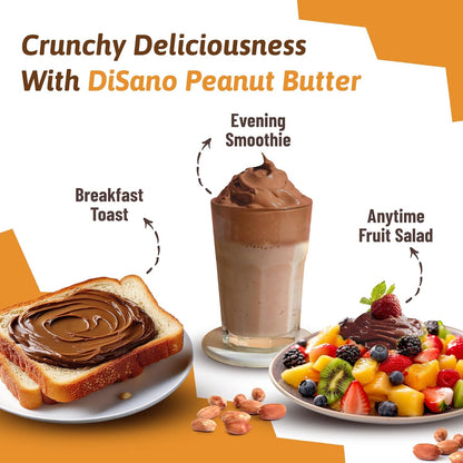 DiSano Chocolate Peanut Butter Crunchy, 23g Protein & 6.4g Dietary Fibre, Tasty & Healthy Chocolate Spread for Breakfast & Snacks, Made with Premium Roasted Peanuts