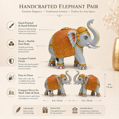 Grey Gold Mini Elephant Showpiece Pair, Car Dashboard, 3 Inch