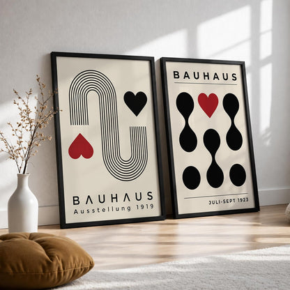 Bauhaus Wall Art Set of 2 Framed Paintings | Geometric Abstract Modern Art Poster Black Red | Living Room Office Contemporary Home Décor (Art 14, 10x13 Inches)