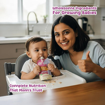 Rorosaur Ready to Eat Wheaty Ragi Baby Food Puree Pouch 100g each, Pk of 2 | Made with Ragi, Wheat, Banana Porridge for 6+ Months Baby | Easy to Digest, 100% Natural Healthy, No Preservatives, No Sugar