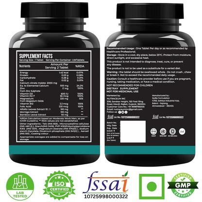 Nutrasium | Calcium & Vitamin D3 Tablets | Calcium Magnesium Zinc D3 & K2 with B12 & Folic Acid | Alfalfa, Moringa & Bamboo Leaves Extract | For Strong Bone & Joint Support | 60 Tablets