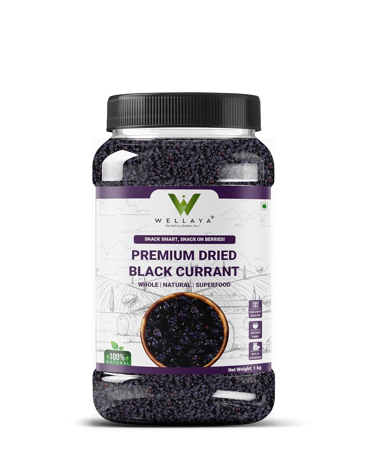 WELLAYA Premium Dried Black Currant - 300gm | Healthy & Tasty Whole Black Current | Rich In Vitamin K, High in Nutrients & Antioxidants | Delicious & Healthy Snack | Gluten-Free Snacking